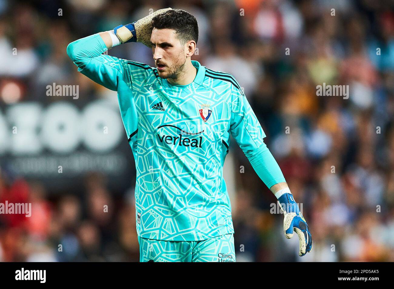 Sergio Herrera von CA Osasuna reagiert auf das Spiel LaLiga Santander