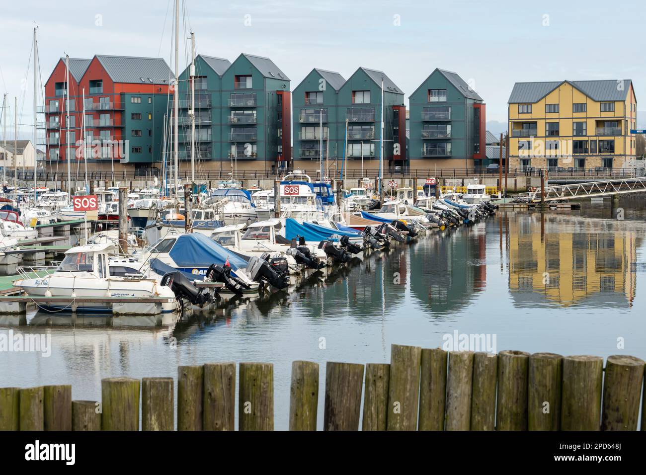 Blick auf Amble Marina, Amble, Northumberland, Großbritannien, vom Braid. Stockfoto