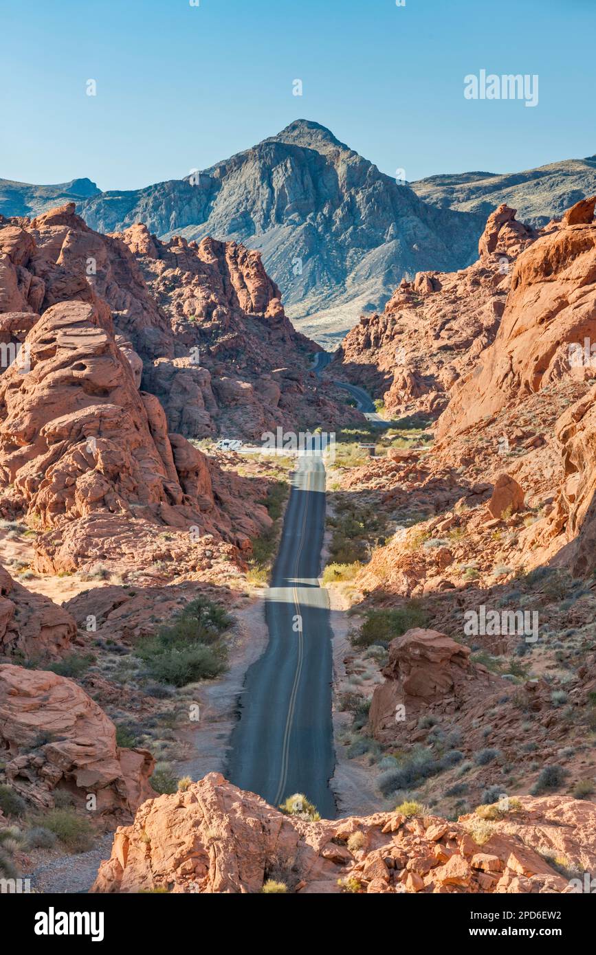 Rote Felssandsteinformationen, Mouses Tank Road, Valley of Fire State Park, Nevada, USA Stockfoto