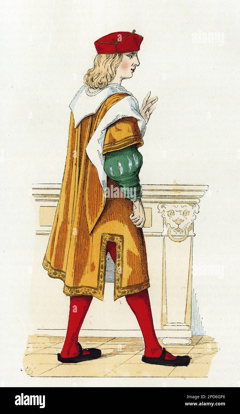 Kostüm d'un marchand francais au XVIeme siecle.Gravure en couleurs, in 'La France et les francais a travers les siecles' par Augustin Challamel, Paris 1882. Stockfoto