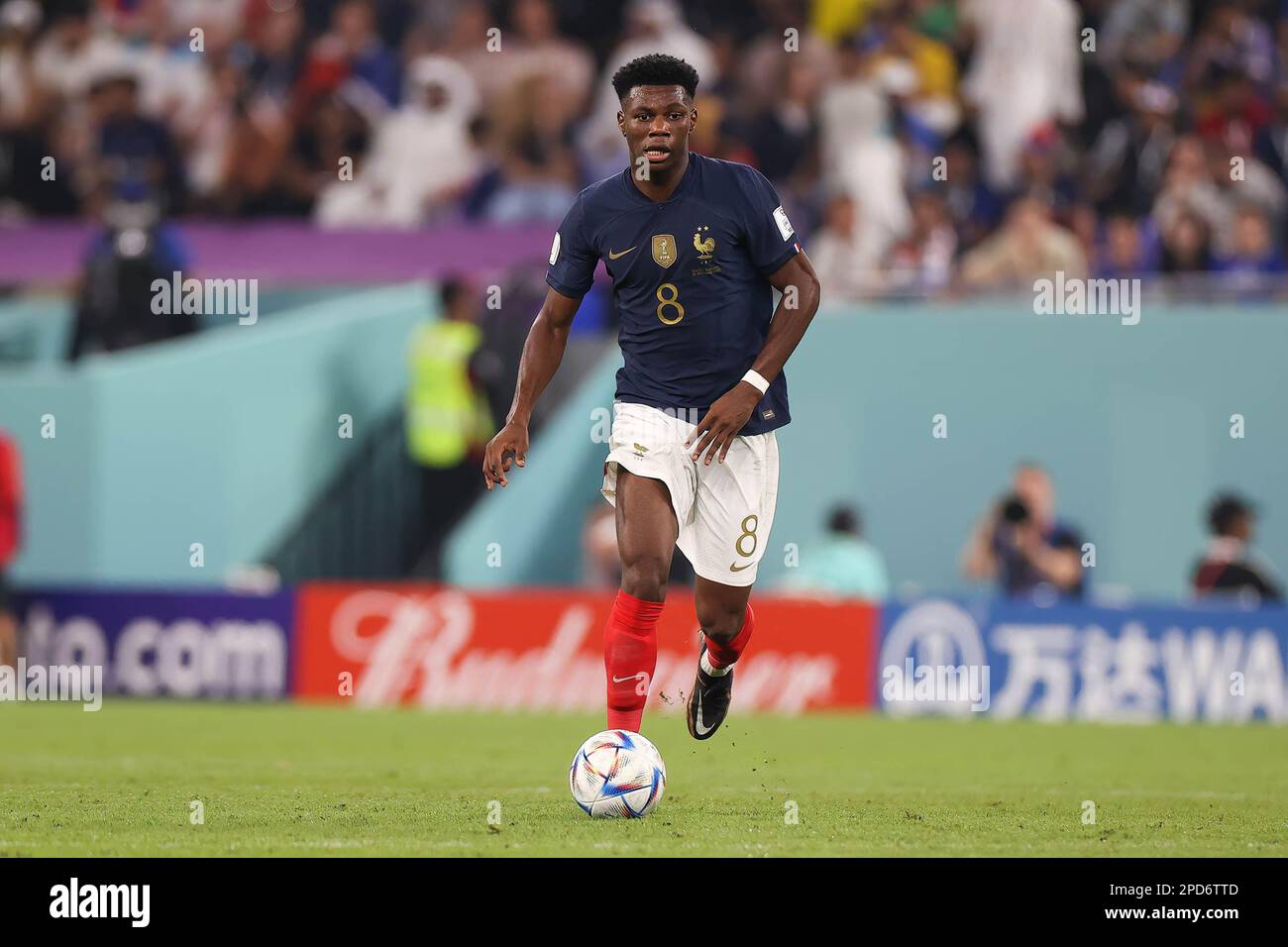 Aurelien Tchouameni von Frankreich in Aktion während des FIFA-Weltmeisterschafts-Qatar-2022-Spiels zwischen Frankreich und Dänemark im Stadium 974. Endstand: France 2:1 Dänemark. Stockfoto