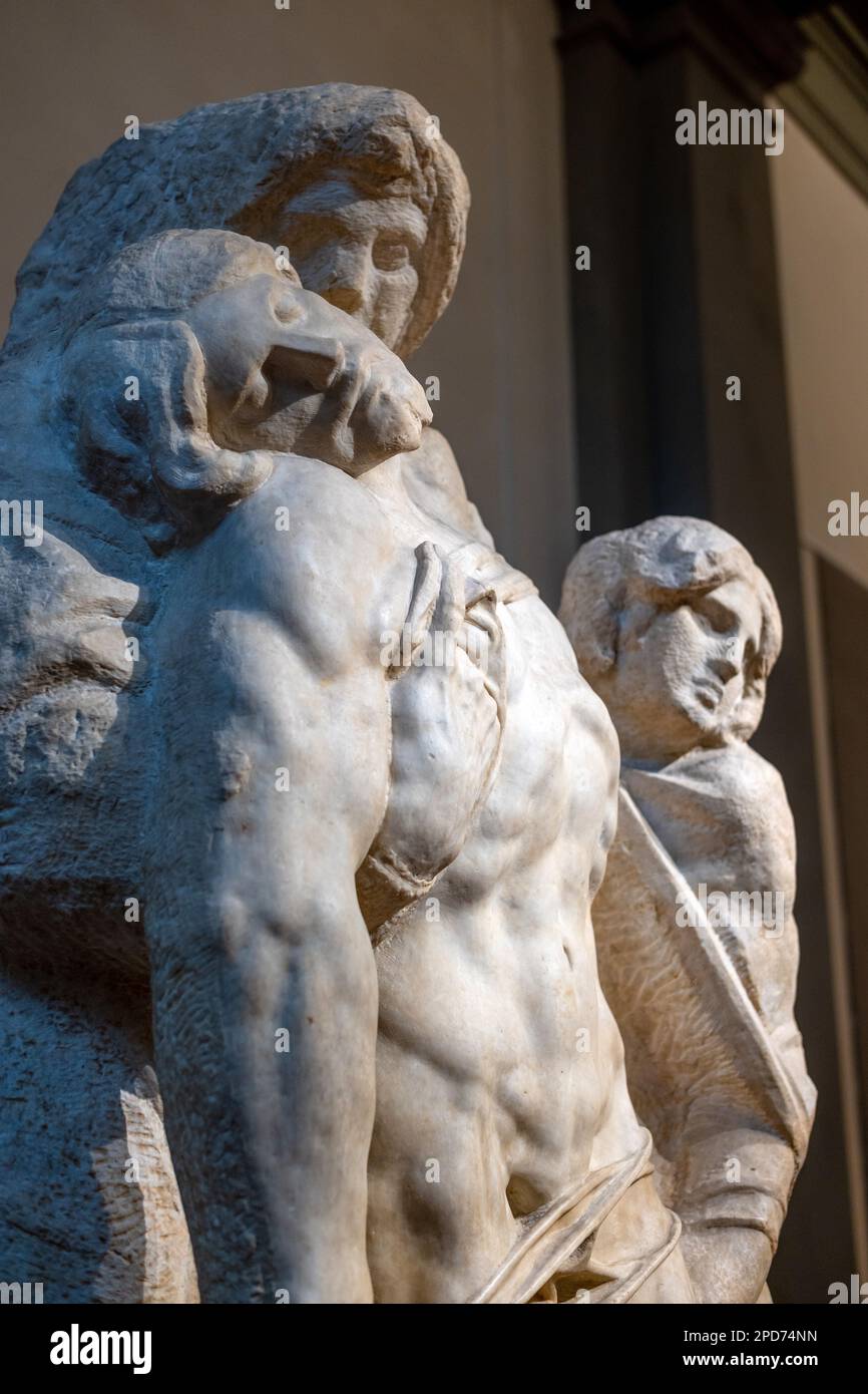 Palestrina Pietá in der Galleria dell'Accdemia in Florenz. Unfertige Skulptur, die einst von Michelangelo gedacht wurde, aber wahrscheinlich von Bernini oder Menghini Stockfoto