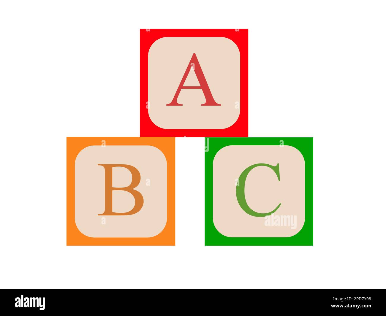 Farbige Würfel oder Blöcke mit den Buchstaben ABC. Illustration Stockfoto