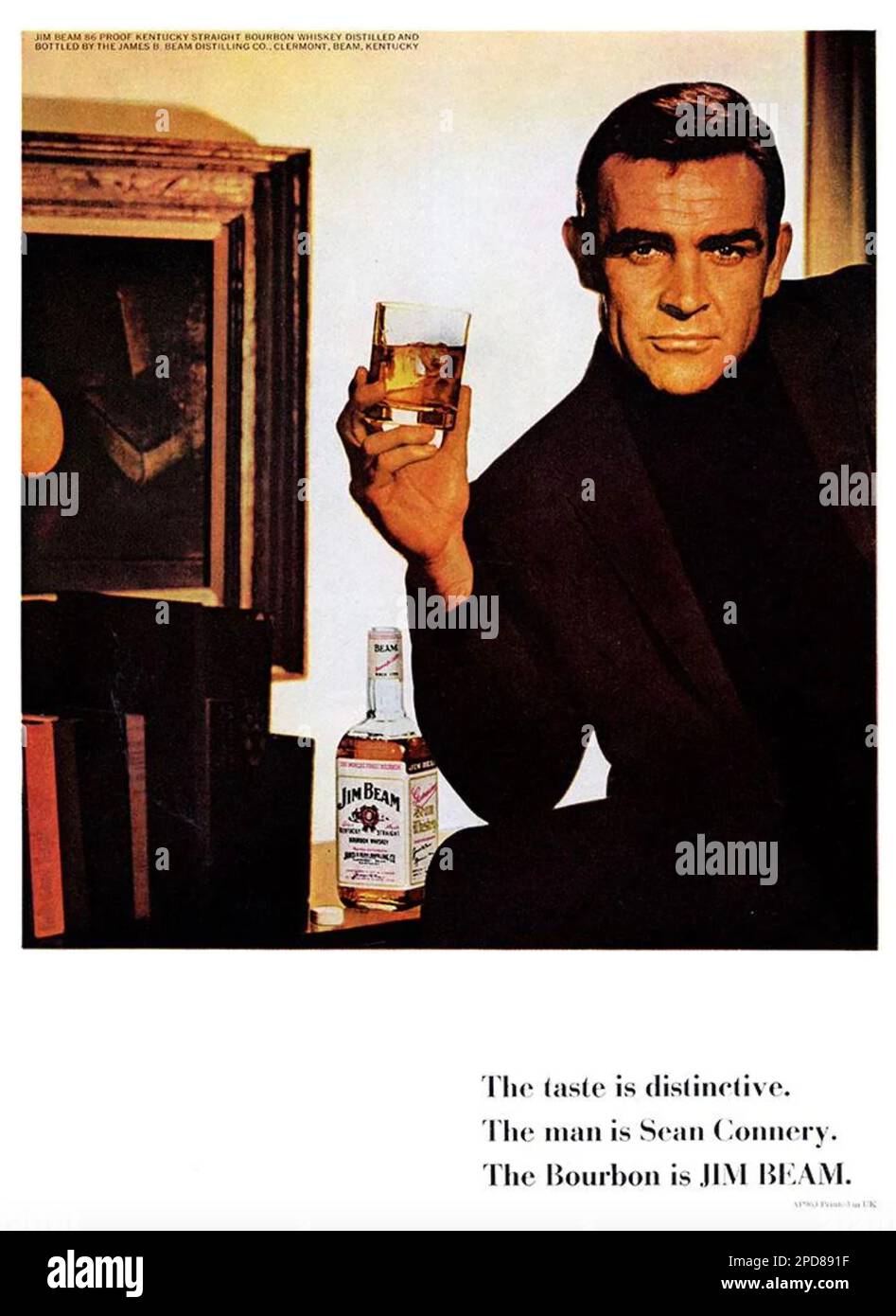 JIM BEAMEN amerikanische Whisky-Werbung mit Sean Connery um 1966 Uhr Stockfoto