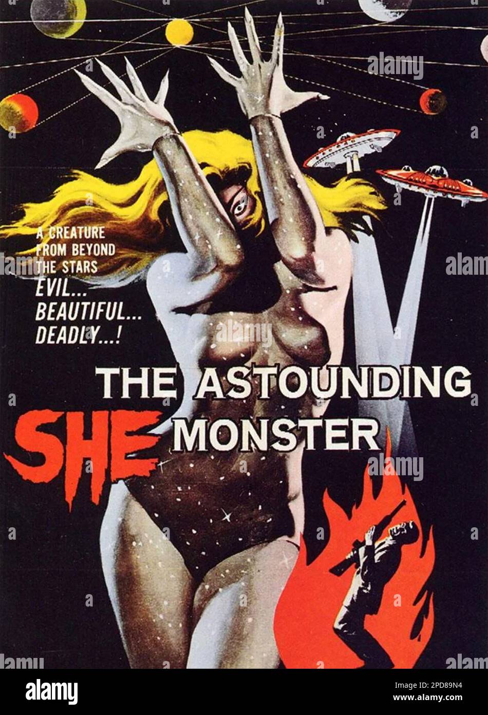 DER ERSTAUNLICHE FILM „SHE MONSTER 1958 American International Pictures“ mit Shirley Kilpatrick als Monster Stockfoto
