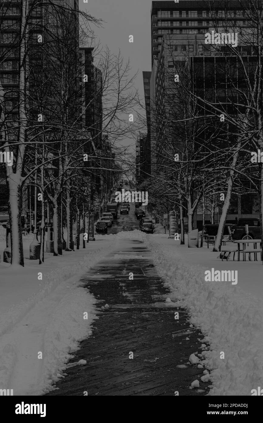 Schneebedeckte sackville landete in der sackville Street im Zentrum von halifax mit hohen Gebäuden überall Stockfoto