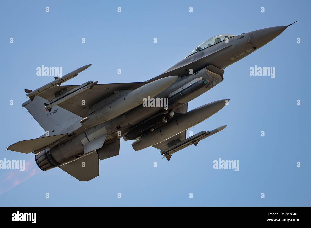Die belgische Luftwaffe F-16 am Kampf gegen Falcon nimmt an der Übung Cobra Warrior 2023 Teil. Stockfoto