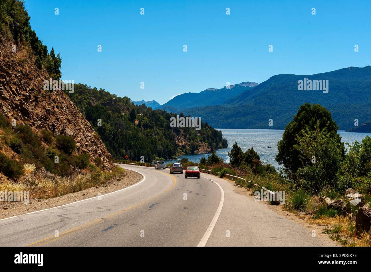 Lake Nahuel Huapi aus Sicht der Ruta 40, Ruta de Los Siete Lagos oder Route of Seven Lakes, Neuquen, Argentinien Stockfoto