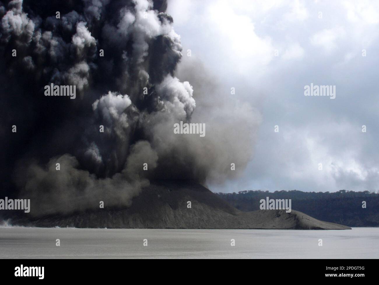 Steam and ash erupt from a vent in Lake Vui on Mount Manaro, on the
