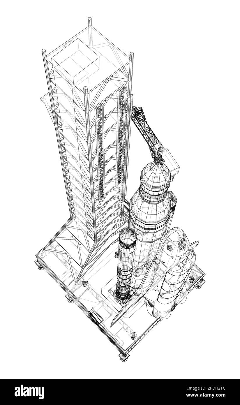 Space Rocket auf dem Startfeld Stockfoto