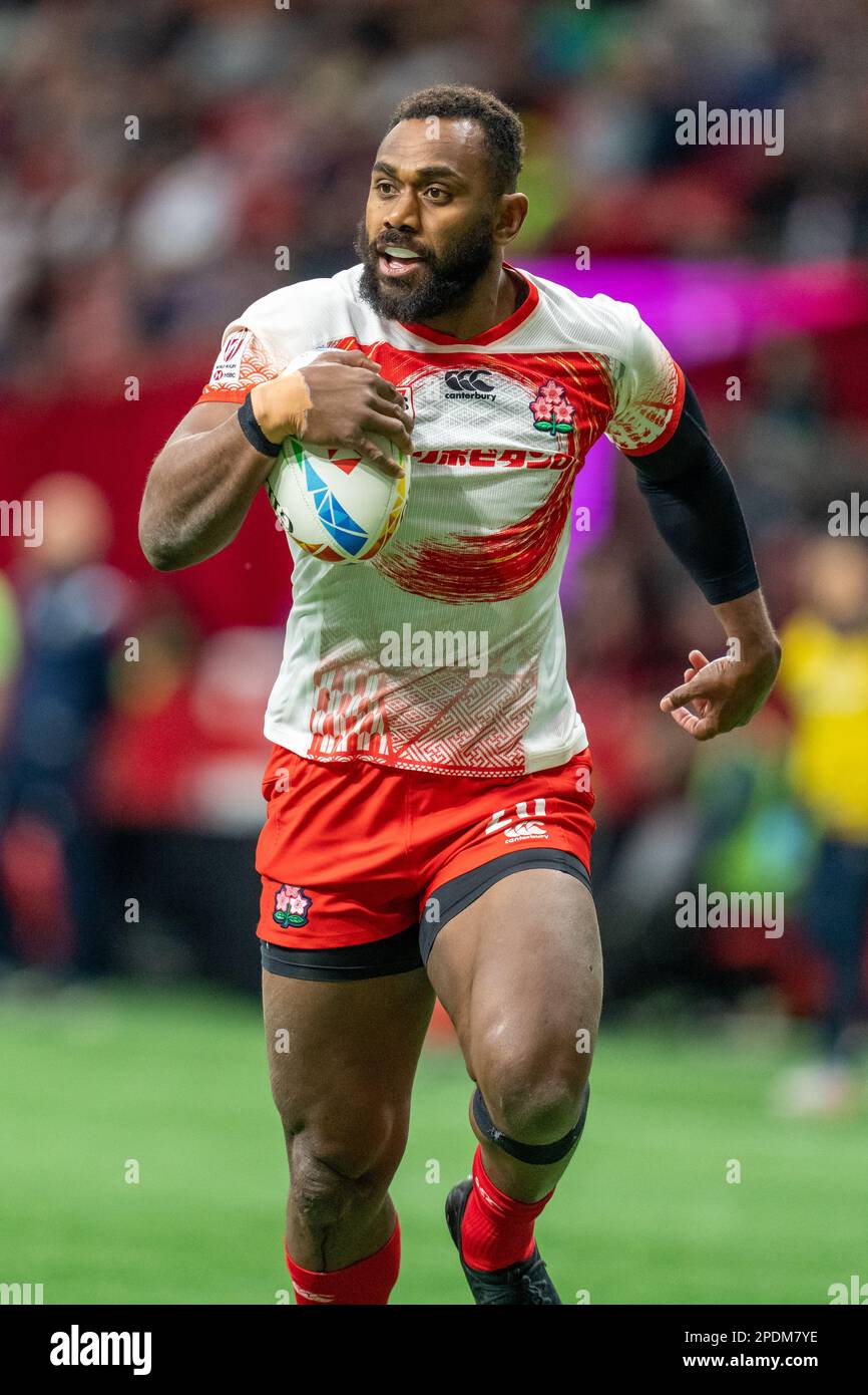 Vancouver, Kanada. 4. März 2023. Josua Kerevi aus Japan tritt bei HSBC Canada Sevens gegen Frankreich auf dem BC-Platz an. Kredit: Joe Ng/Al Stockfoto