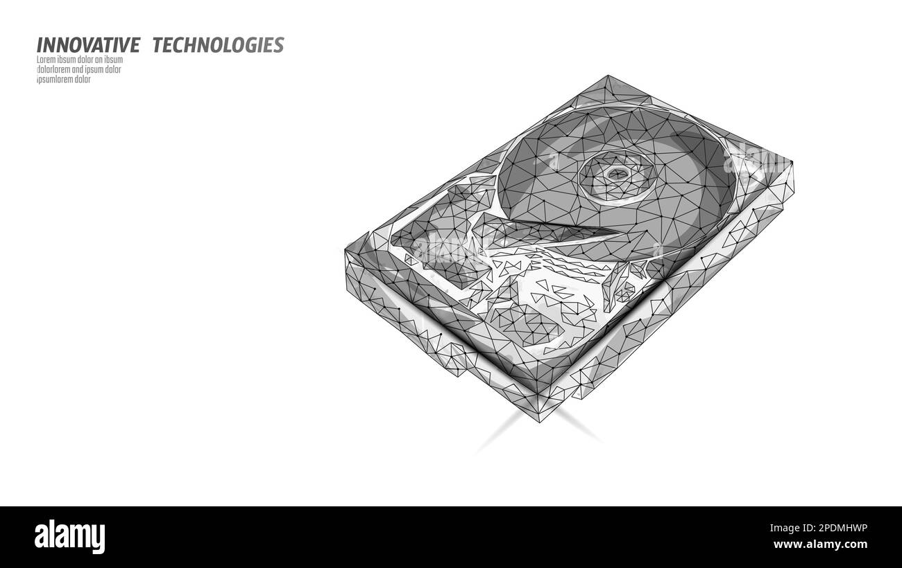 Festplattendateihardware der Festplatte. 3D Computervektordarstellung für Low Poly Information Storage Record System IT-Technologie Stock Vektor