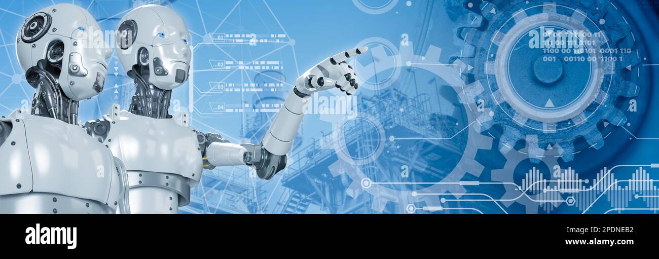Robotic Artificial Intelligence KI-Technologie für Automatisierungsanlagen Industriekonzept für Werbespots Stockfoto