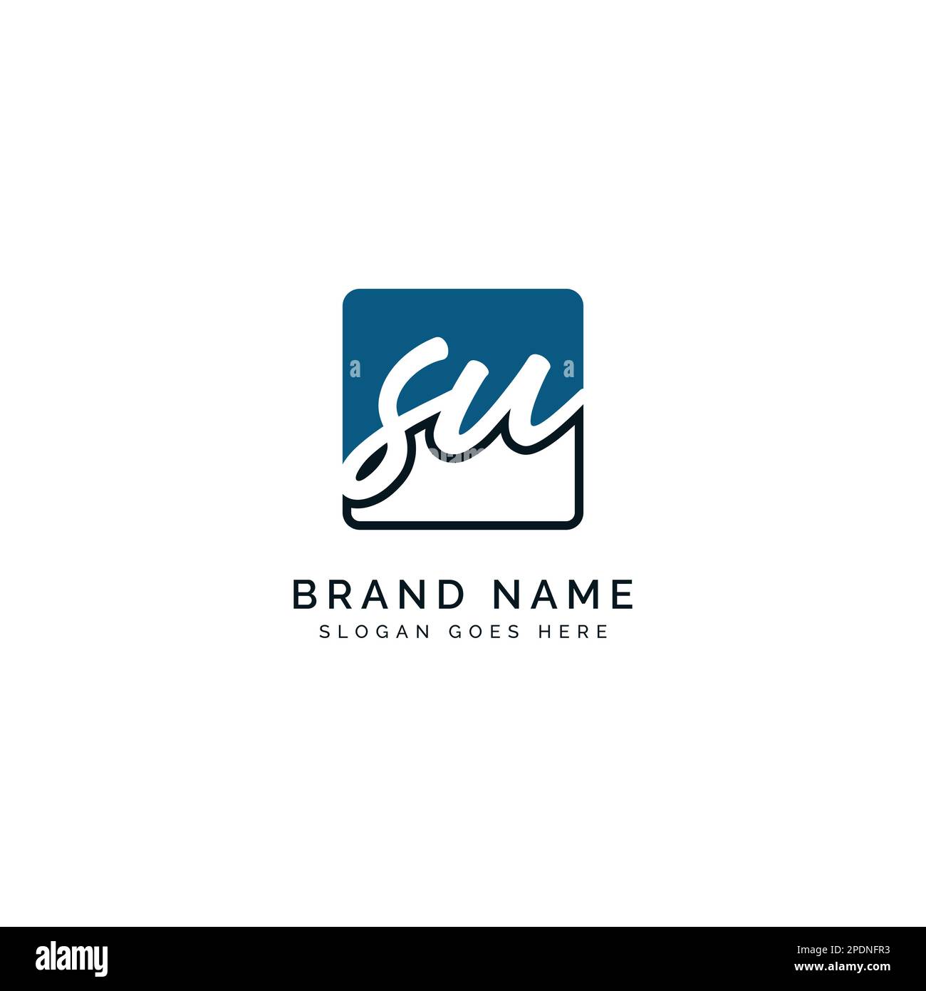 S-, U-, SU-Anfangsbuchstabe handschriftlich und Signatur-Vektorbildvorlage im quadratischen Logo Stock Vektor