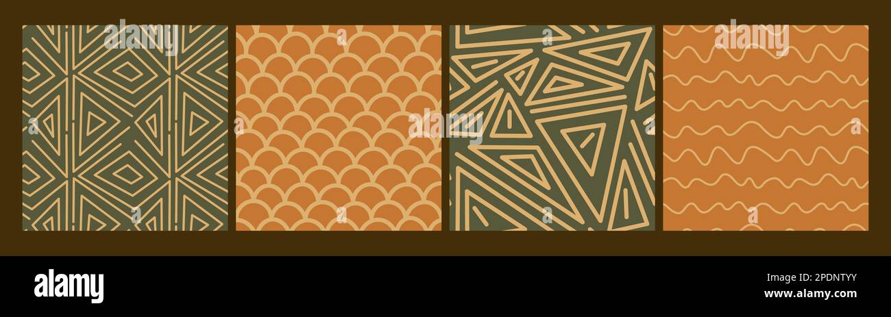 Gruppe von nahtlosen abstrakten Vektormustern. Sich wiederholende geometrische Formen im Retro-Stil in 60s-, 70s- und 80s-Farben. Stock Vektor