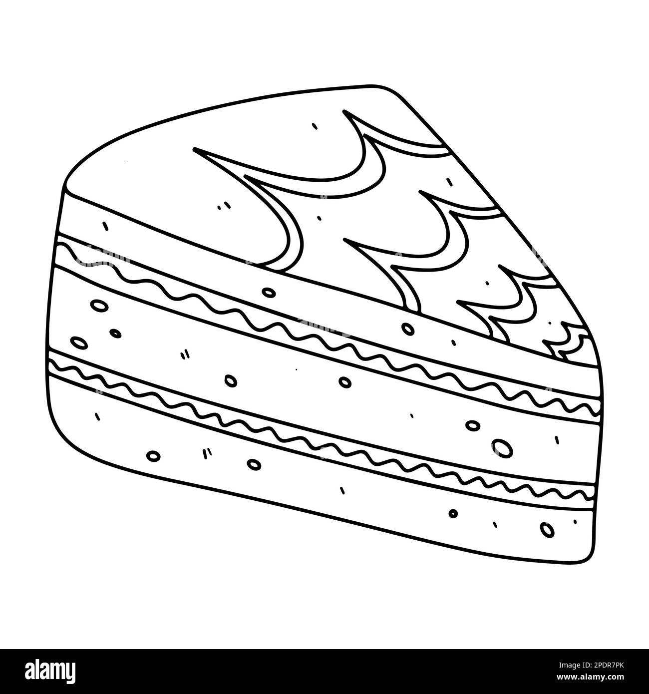 Ein Stück süßen Kuchen im handgezeichneten Kritzelstil. Vektordarstellung isoliert auf weißem Hintergrund. Stock Vektor