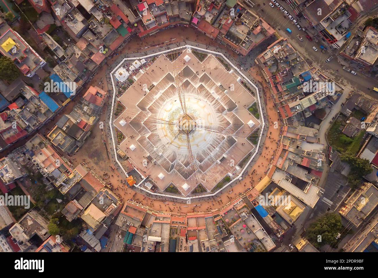 Bouddhanath Stupa. Nepal. Kathmandu. Blick von oben. Stockfoto