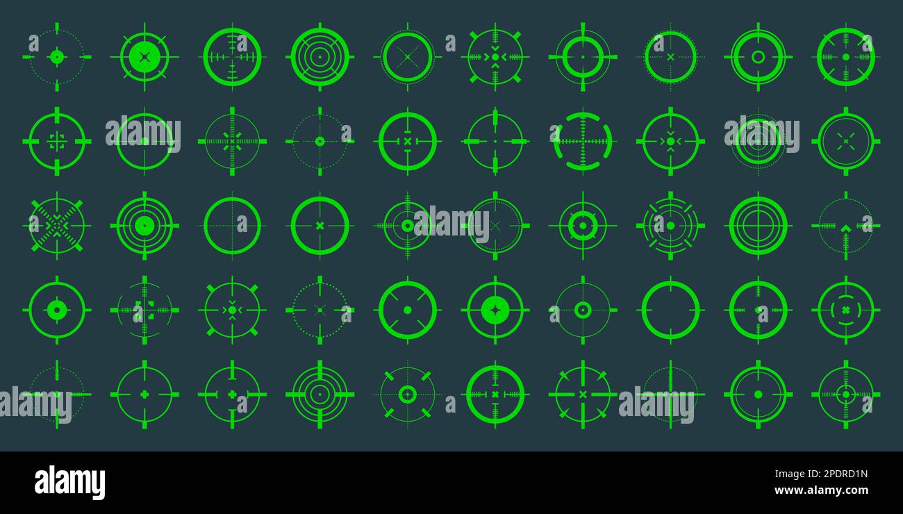 Symbole für Fadenkreuz, Gun-Visier-Vektor. Bullseye, grünes Ziel- oder ...