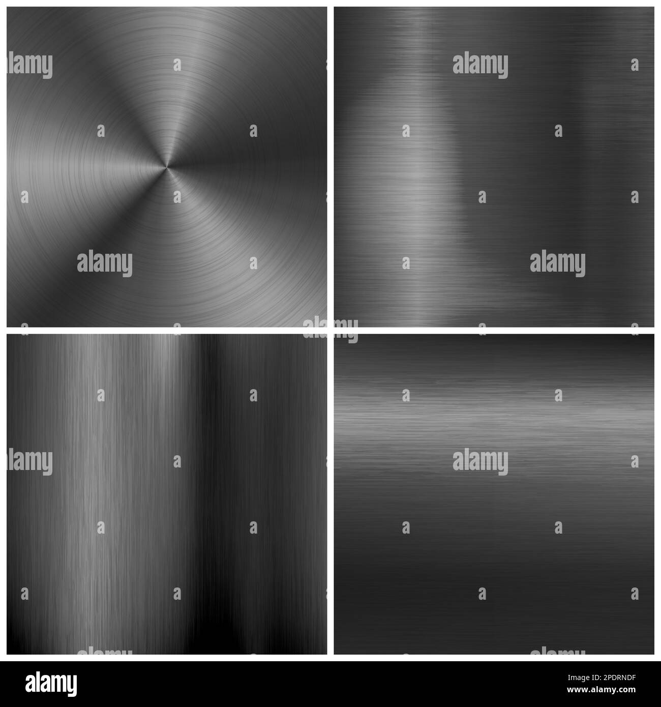Verschiedene realistische Bannerkollektion aus schwarzem Metall. Gebürstete Stahl- oder Aluminiumplatte, Platte mit Schrauben. Polierte Metalloberfläche. Alte Grunge-Textur mit Stock Vektor