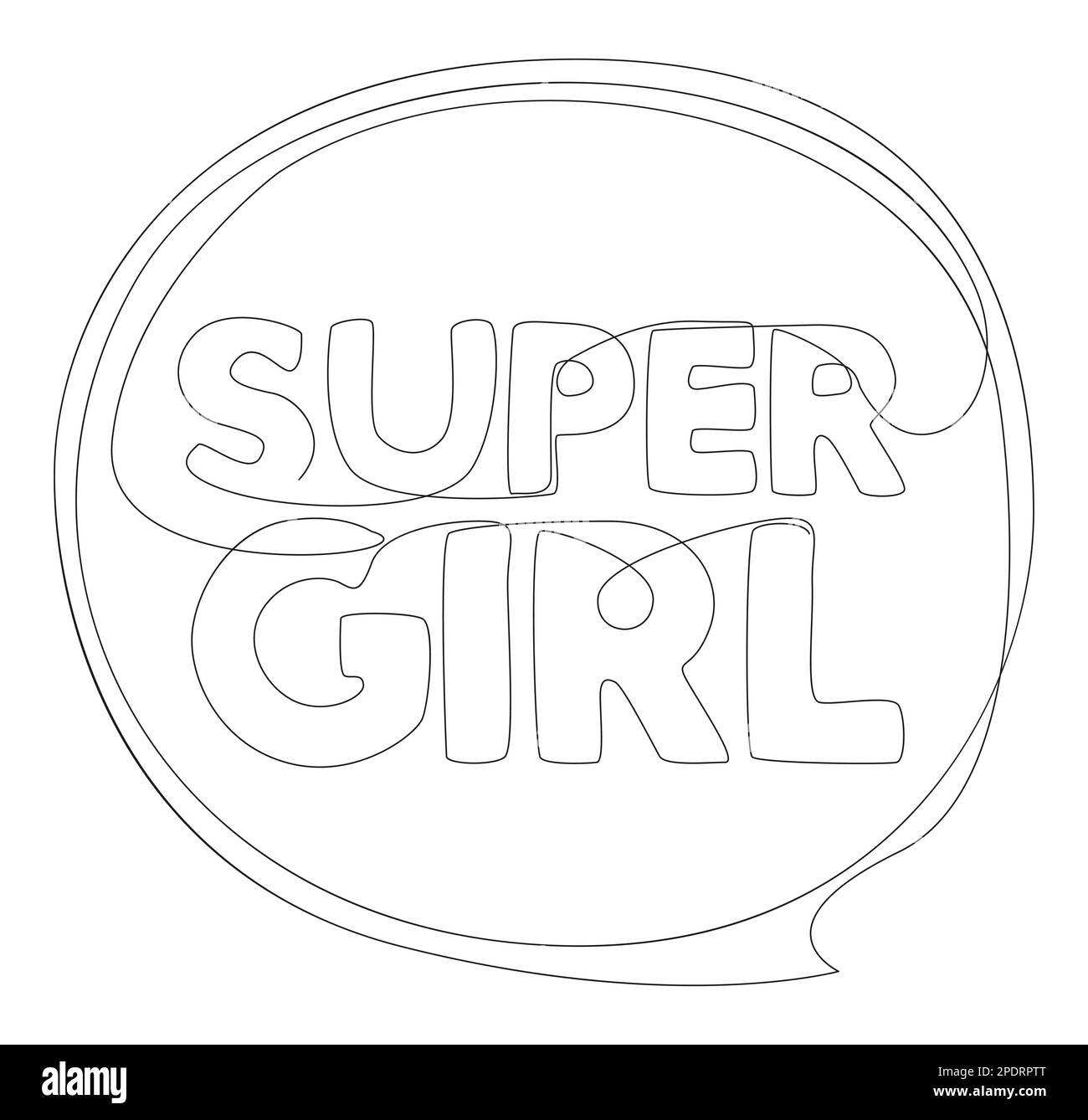 Eine durchgehende Sprechblase mit Super Girl-Text. Vektorkonzept zur Darstellung dünner Linien. Kontur Zeichnen kreativer Ideen. Stock Vektor