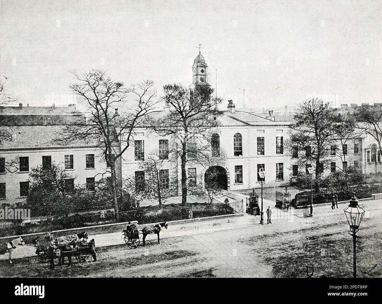 Schwarzweißfoto der Leinen Hall Library Stockfoto
