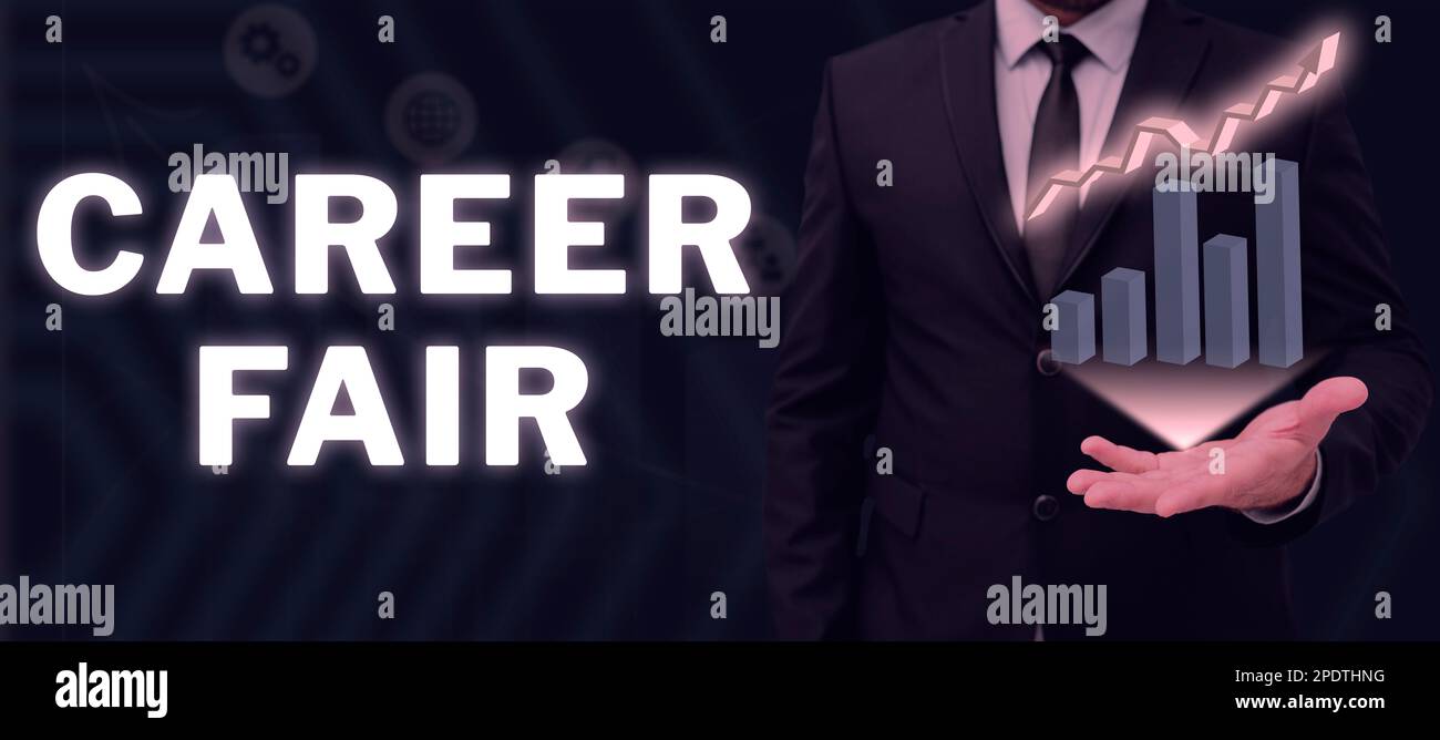 Inspiration mit dem Schild „Career Fair“. Internetkonzept eine Veranstaltung, bei der Arbeitsuchende mit möglichen Arbeitgebern zusammentreffen können Stockfoto