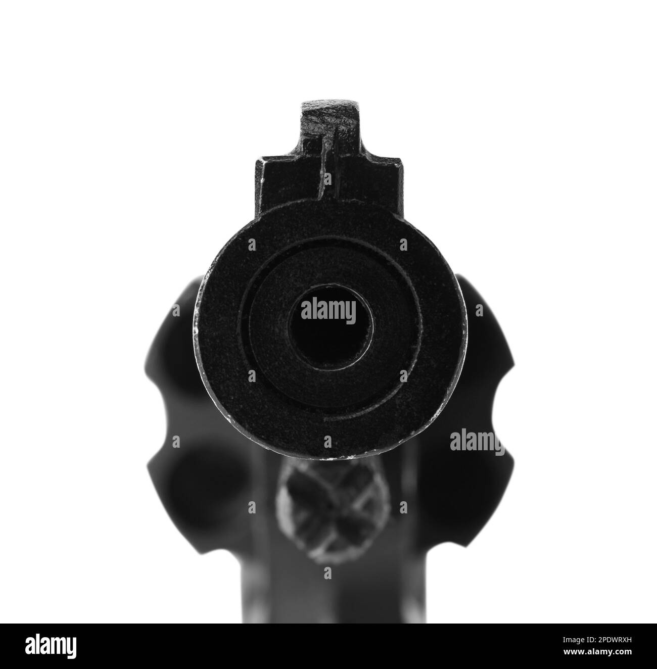 Schwarze Waffe isoliert auf weiß. Moderne Waffe Stockfoto