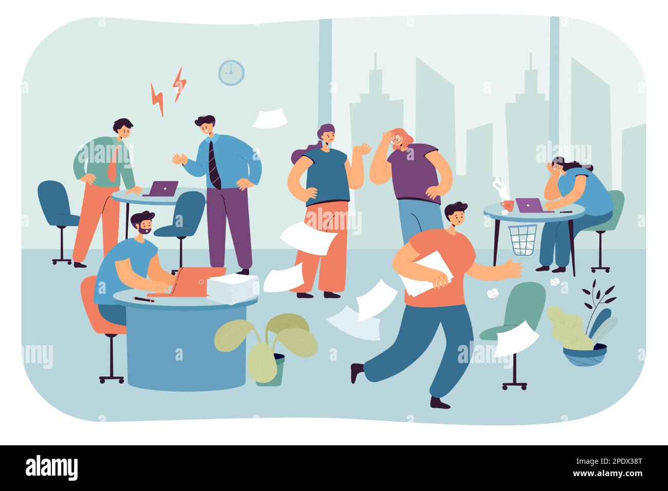 Organisationsprobleme von Geschäftsleuten am Arbeitsplatz Stock Vektor