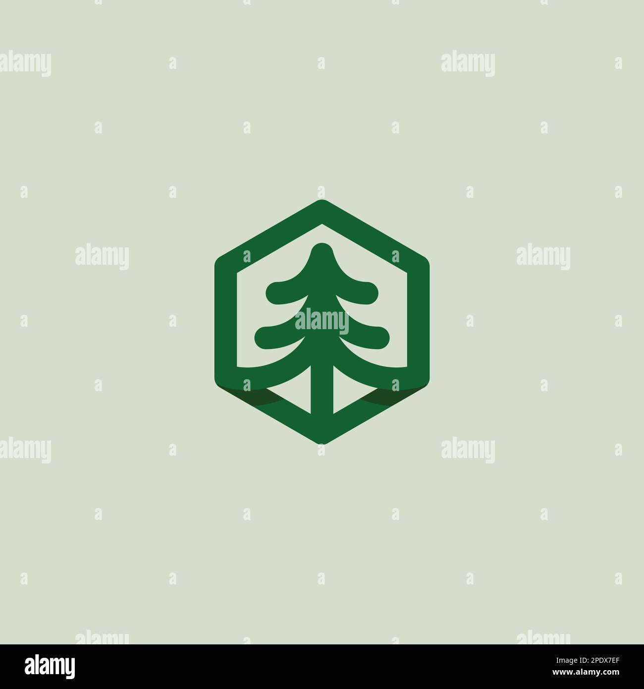 Kiefernbaum-Logo. Symbol für abstrakten Baum. Sechseckiges Logo aus Kiefernholz Stock Vektor