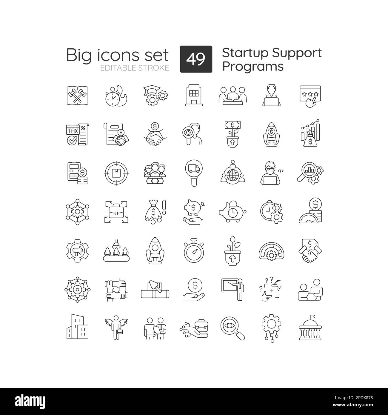 Start-Support-Programme Lineare Symbole eingestellt Stock Vektor