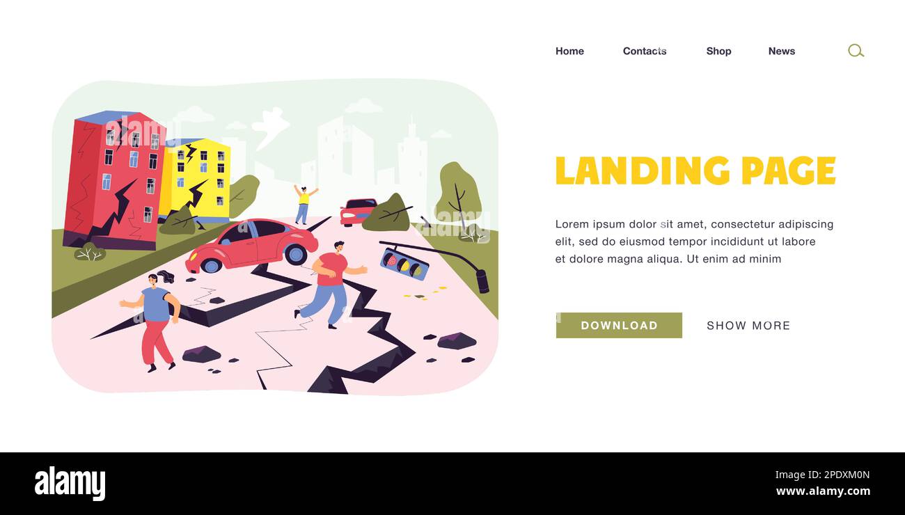 Menschen, die einem Erdbeben entkommen, Flachvektordarstellung Stock Vektor