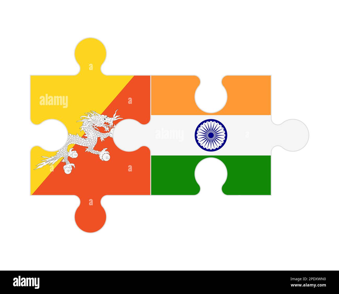 Zusammenhängendes Puzzle von Flaggen von Bhutan und Indien, Vektor Stock Vektor