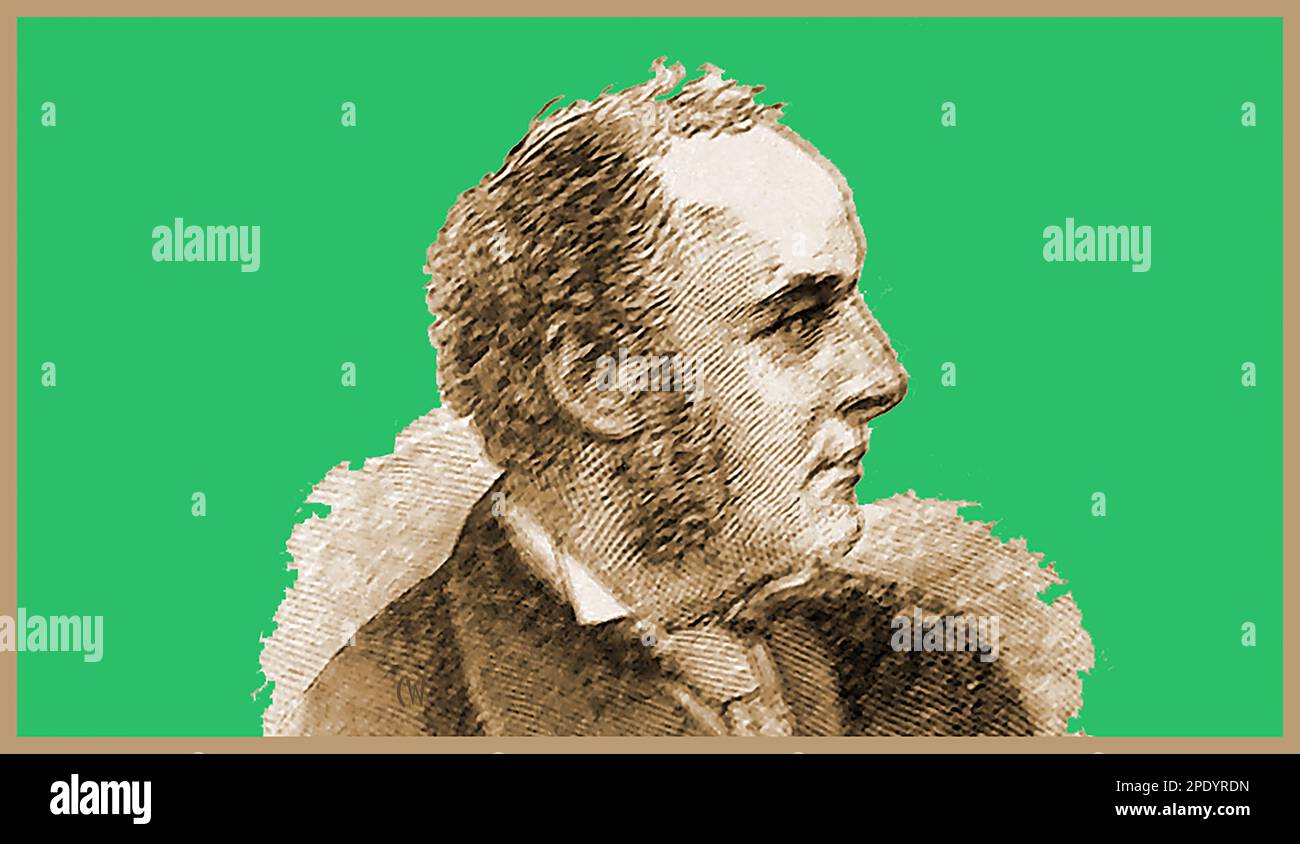 Gravurporträt des Malers Sir John E. Millais aus dem 19. Jahrhundert. --- Sir John Everett Millais, 1. Baronet, (1829-1896) englischer Maler und Illustrator und einer der Gründer der Bruderschaft vor Raphaelite. Stockfoto