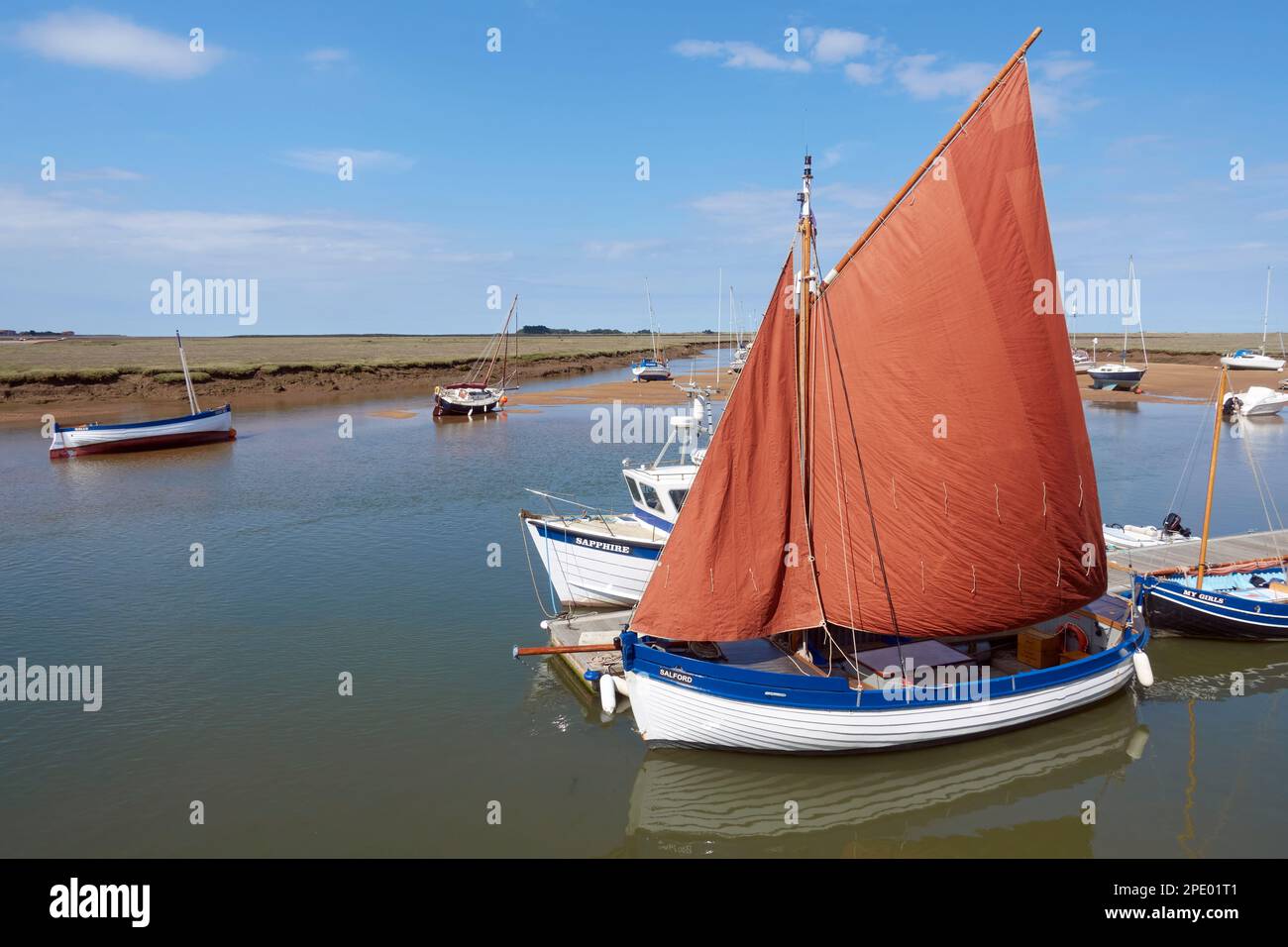 The Salford, ein restauriertes Waldelboot von 1950er Kings Lynn, in Wells-next-the-Sea, Norfolk, England. Stockfoto