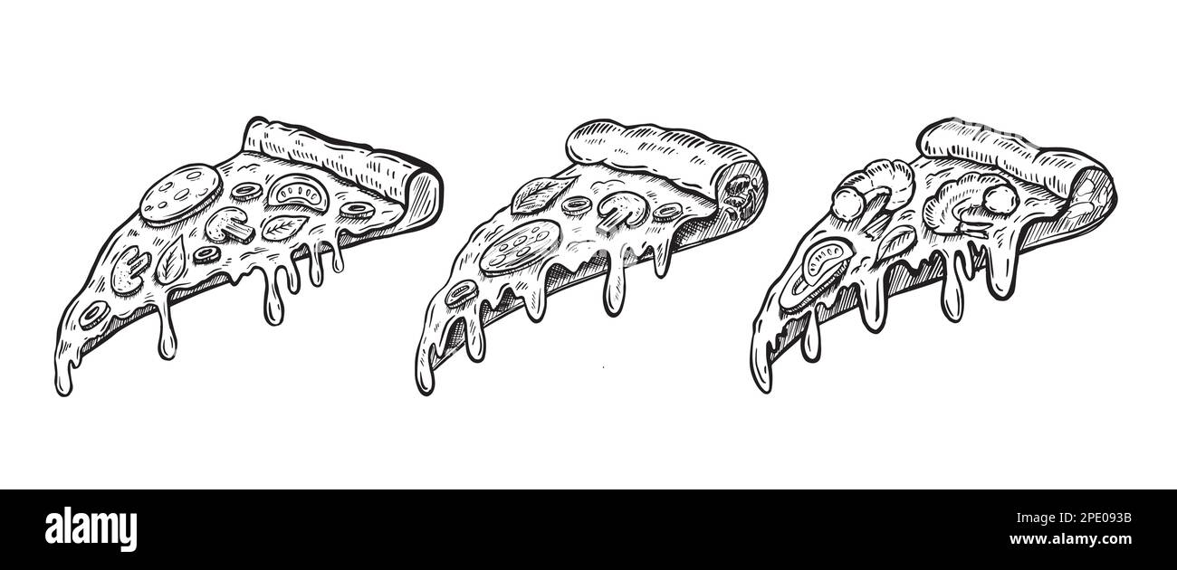 Ein Stück Pizza, handgezeichnete Illustrationen, Vektor. Stock Vektor