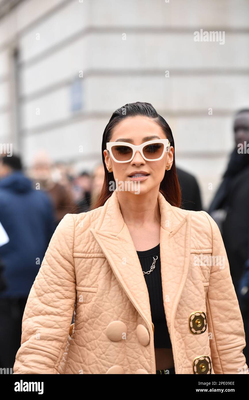 Shay Mitchell nimmt an der Louis Vuitton Frauenbekleidung im Herbst Teil Stockfoto