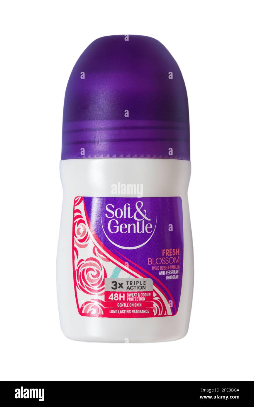 Weiches und sanftes Frischblüten-Deodorant mit Wildrosen und Vanille, Roll-on-Deodorant Stockfoto