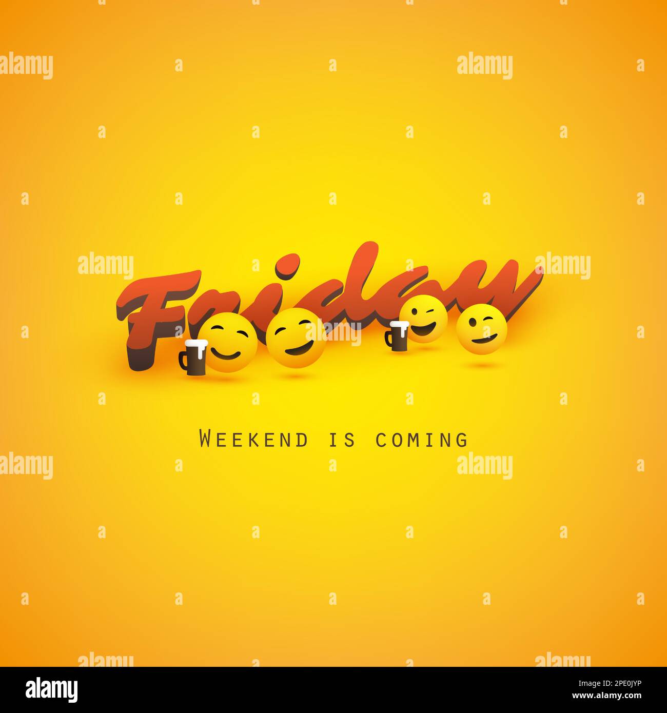Freitag! - Das Wochenende kommt, Banner mit Winking und lächelnden Emoji, Emoticons Stock Vektor