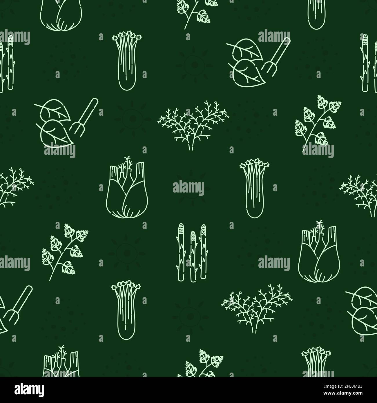 Grünpflanzen und Kräuter, grünes einfarbiges, nahtloses Muster Stock Vektor