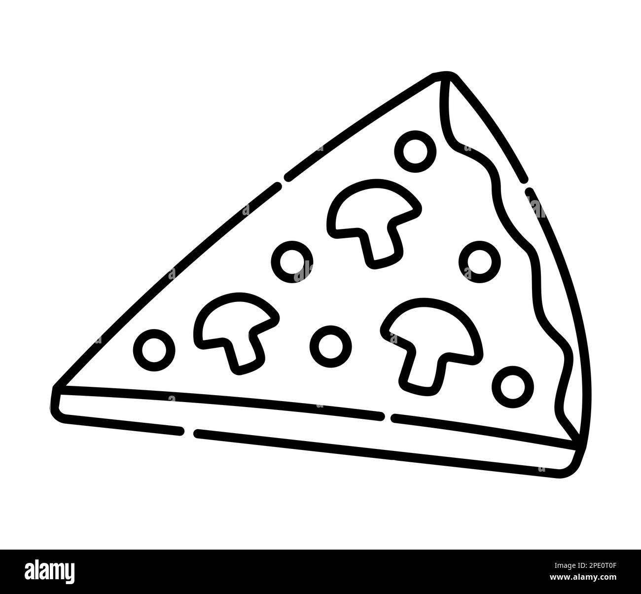 Schwarze und weiße Vektorlinien-Abbildung für ein Stück Pizza Stock Vektor