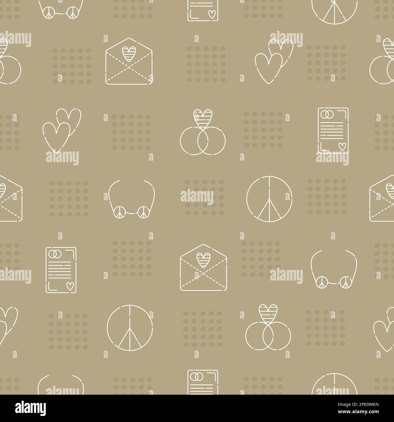 Frieden und Liebe Beige Vektormuster nahtlos Stock Vektor
