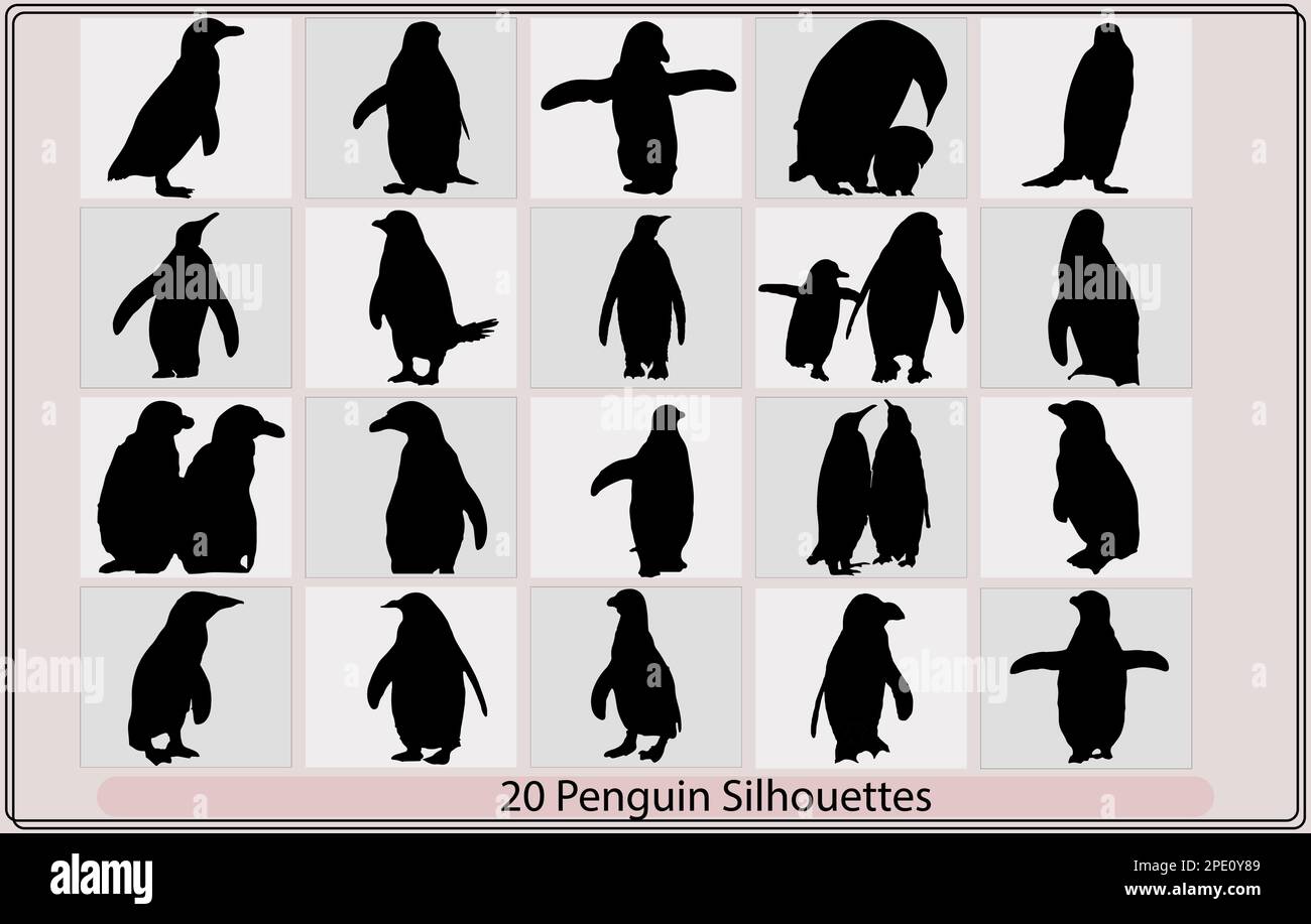 Pinguine Silhouette Set,niedliche Pinguin Silhouette Vektor Design Illustration,Vektor Illustration einer schwarzen Silhouette eines Pinguins., Stock Vektor