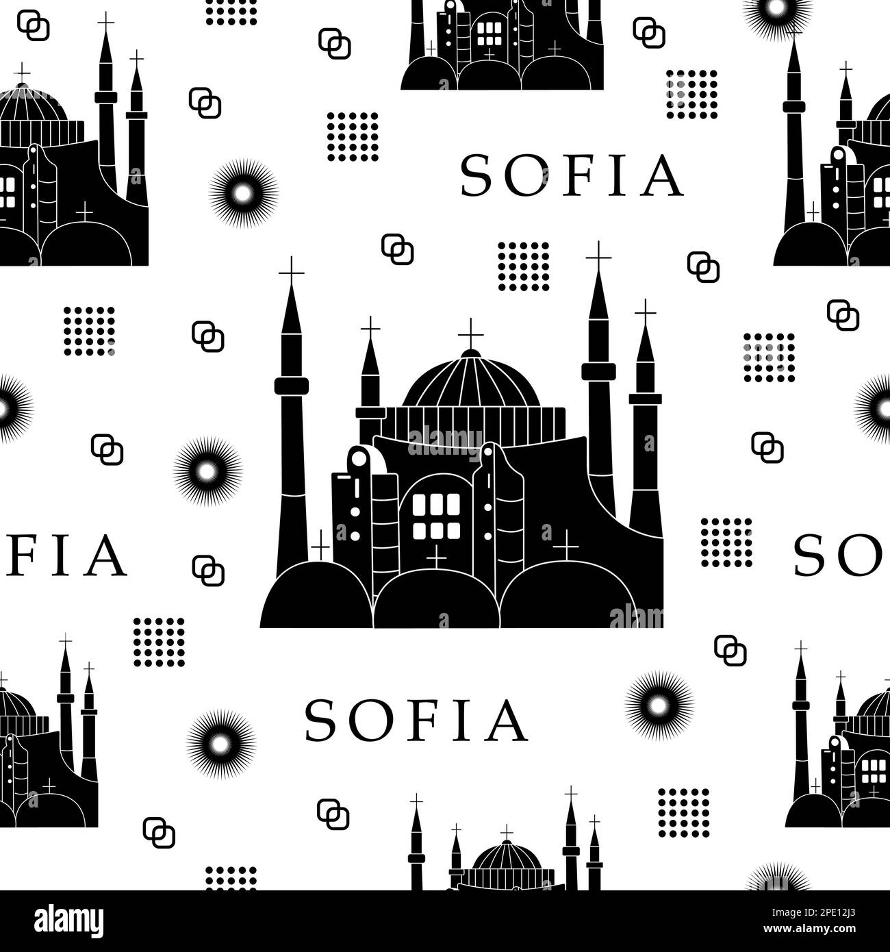 Sofia, nahtloses schwarz-weißes Muster Stock Vektor