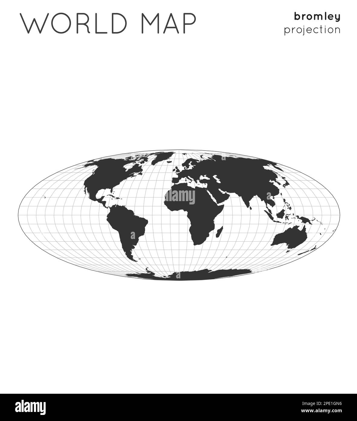 Weltkarte. Globus in Bromley-Projektion, mit Gitterlinien-Stil. Moderne Vektorillustration. Stock Vektor