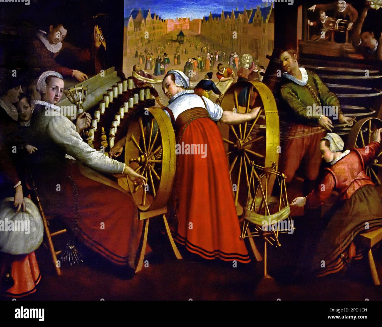 Der Spinning Cutting of the Warp and Weaving 1594-1596, ISAAC CLAESZ. VAN SWANENBURG Fine Arts Museum, Leiden, Lakenhal, Niederlande, Niederländisch, Stoff, Textil, Industrie, Stockfoto