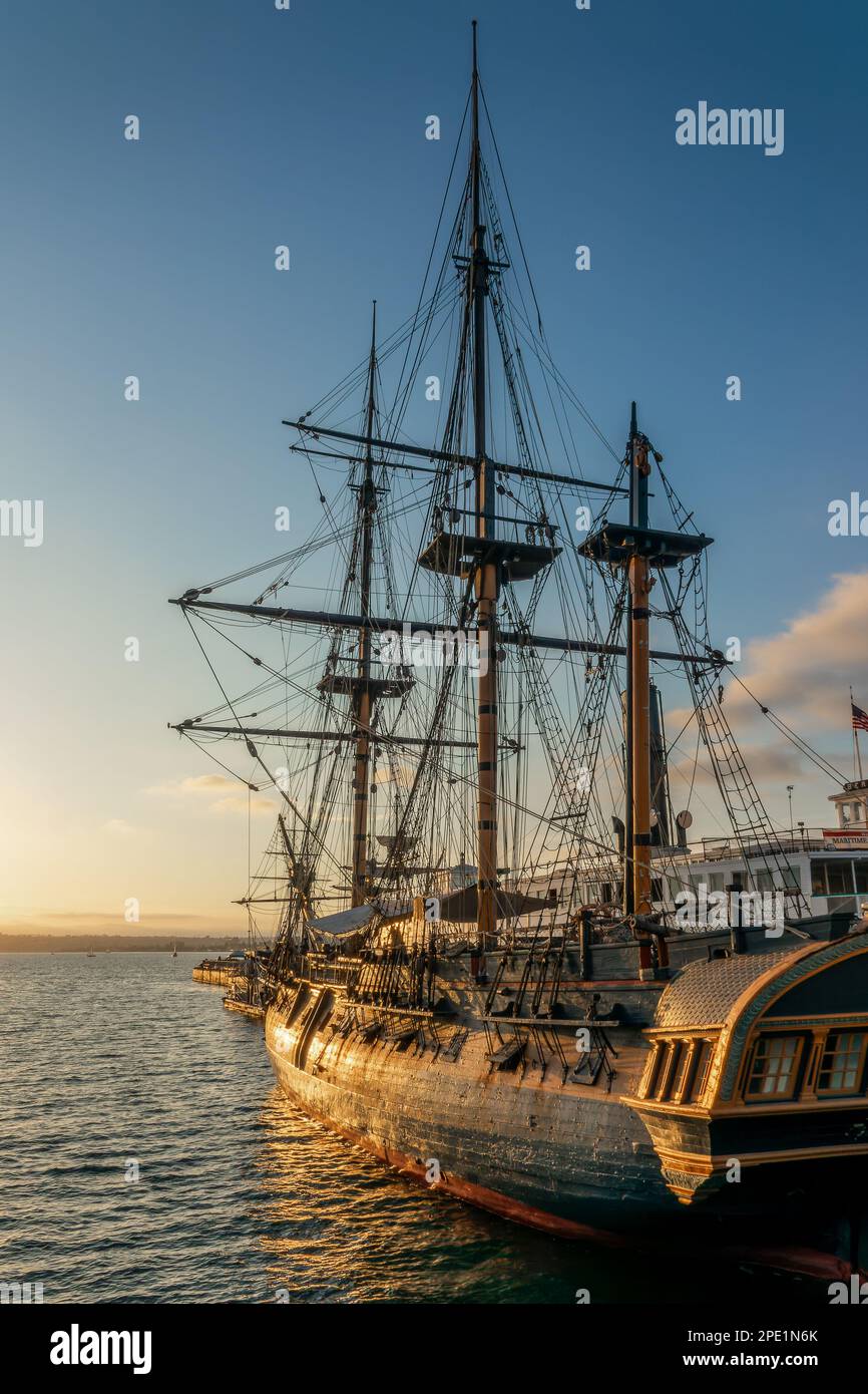 HMS Surprise, historisches Segelschiff im Meeresmuseum von San Diego, Kalifornien Stockfoto