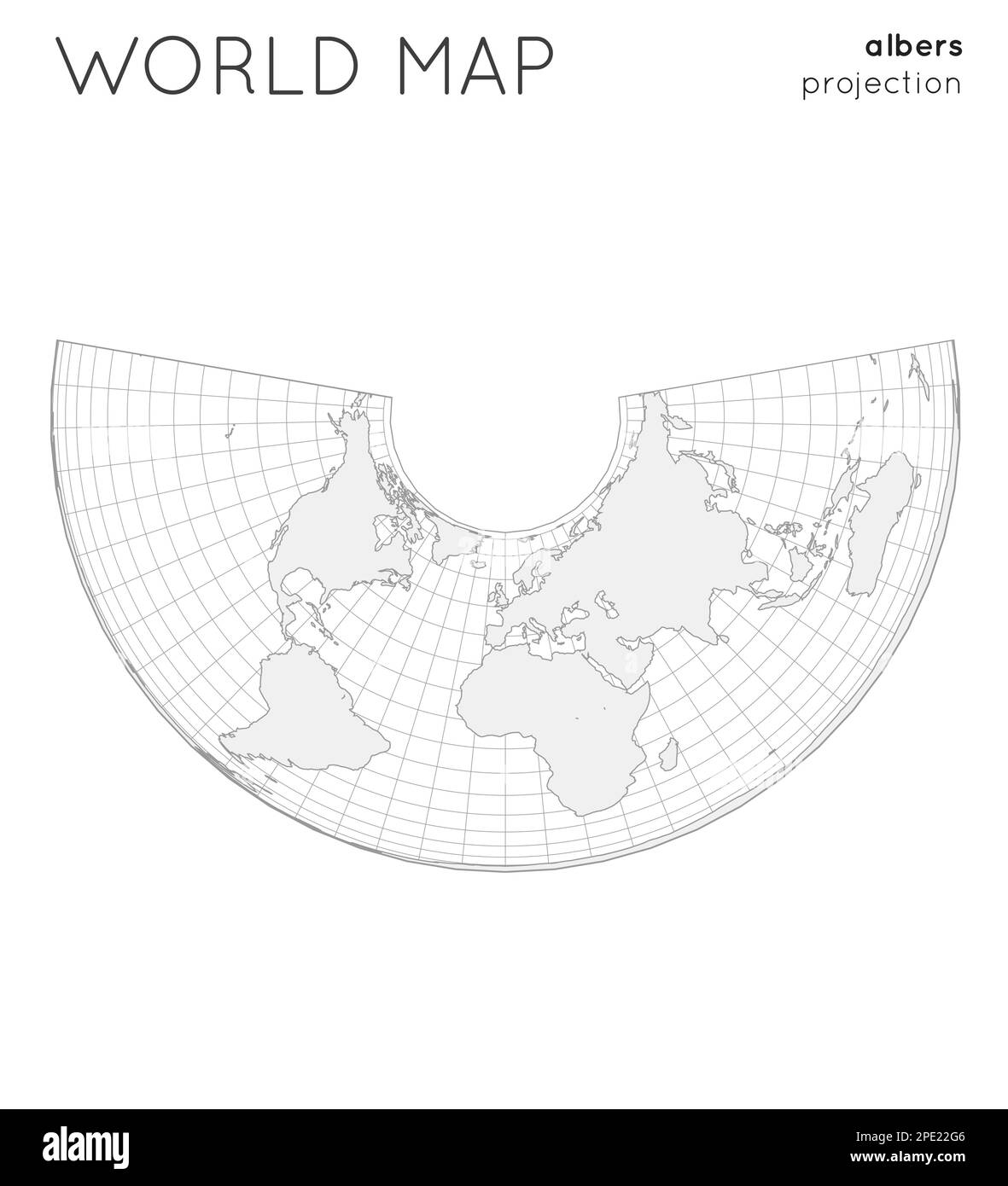 Weltkarte. Globus in Albers Projektion, mit Gitterlinien Stil. Vektorgrafik umreißen. Stock Vektor