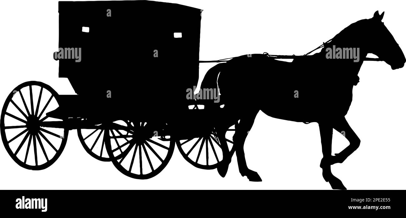 Amish-Pferd und Buggy-Silhouette in Schwarz Stock Vektor