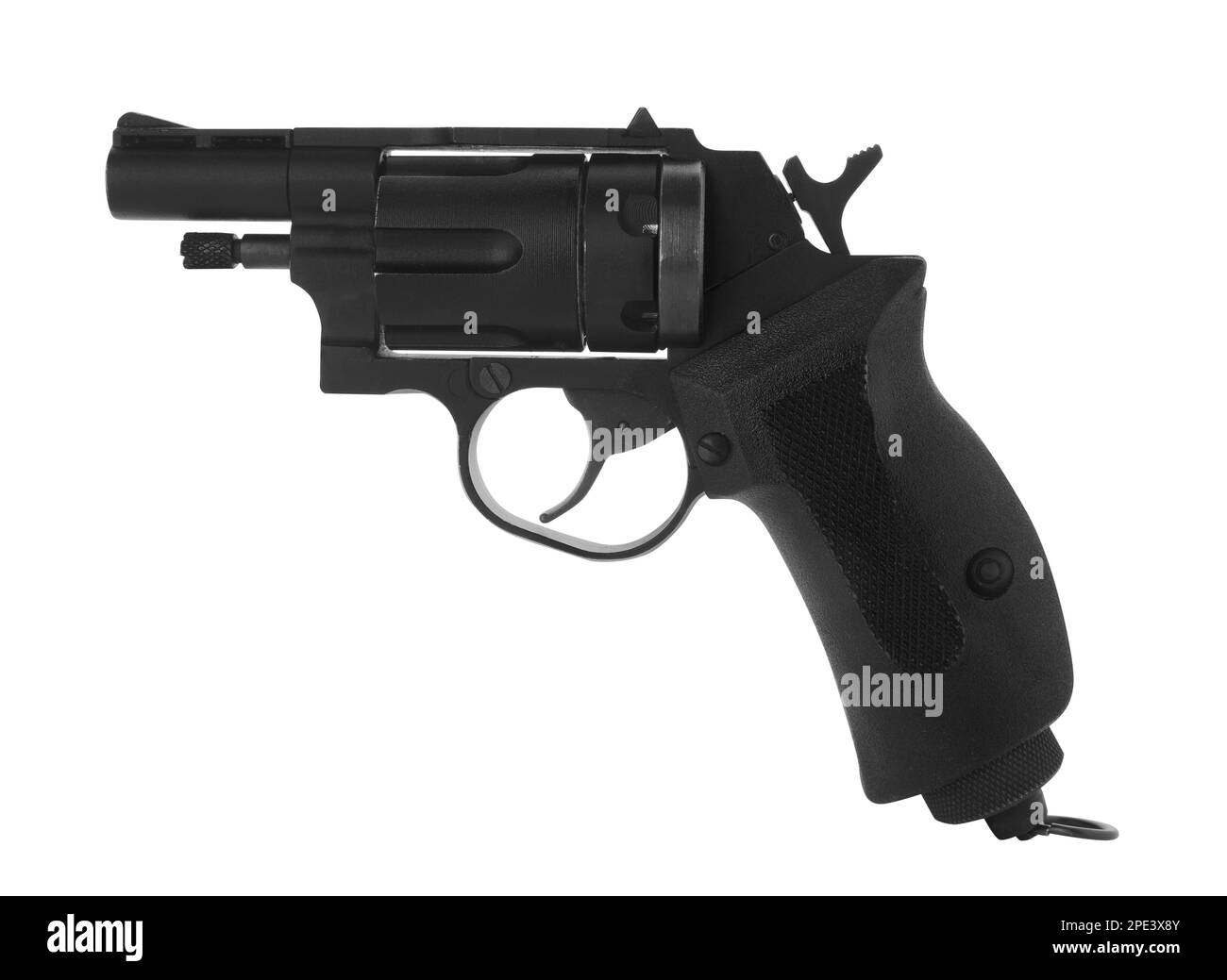 Schwarze Waffe isoliert auf weiß. Moderne Waffe Stockfoto