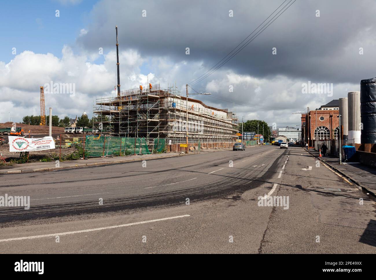 Bau von Überbrückungsstützen für die M74-Autobahnerweiterung in 2009, West Street, Glasgow, Schottland, Großbritannien, Europa Stockfoto